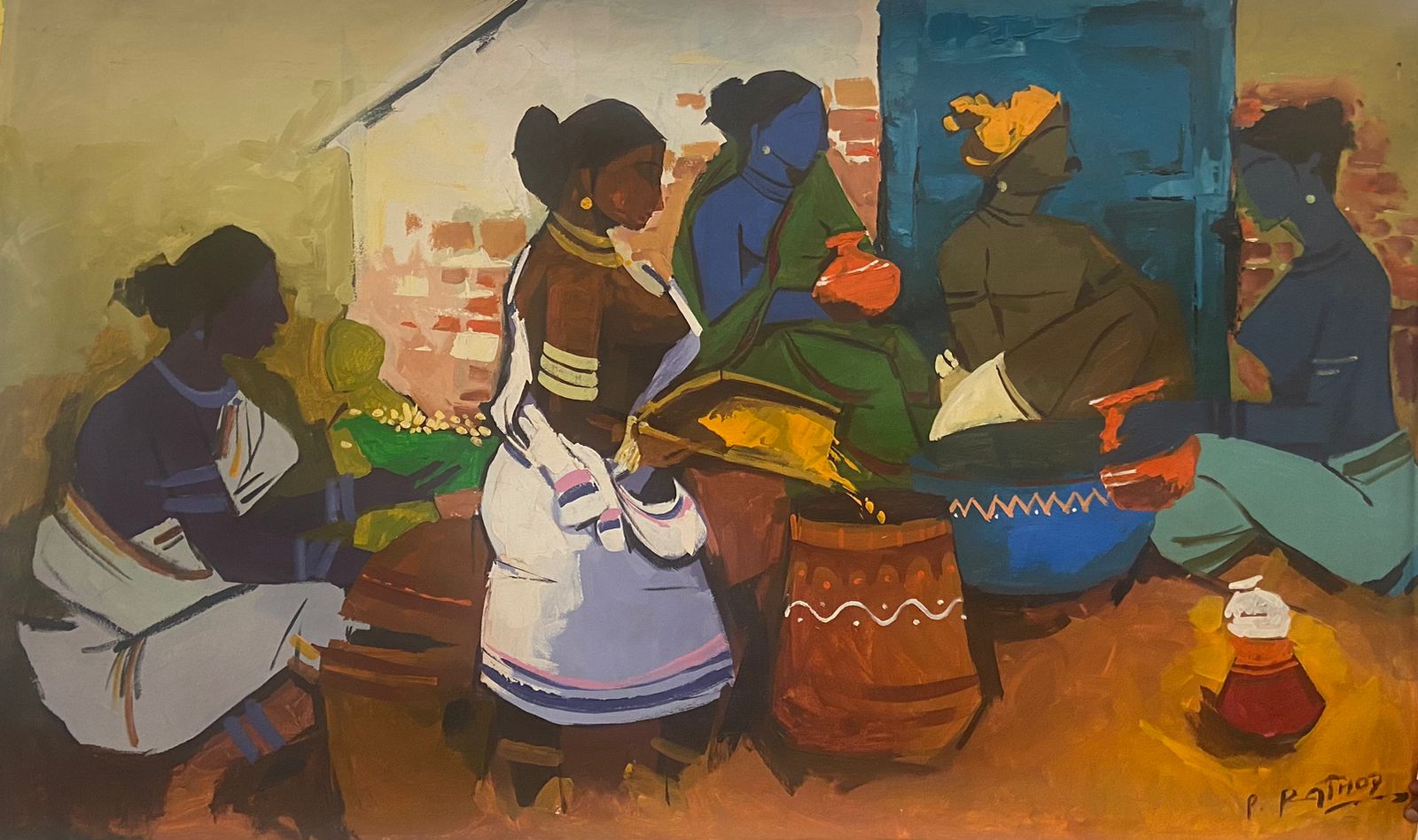 PREPARING FOR A FEAST by P.R Rathod | Acrylic on Canvas - Luxury Home Decor
