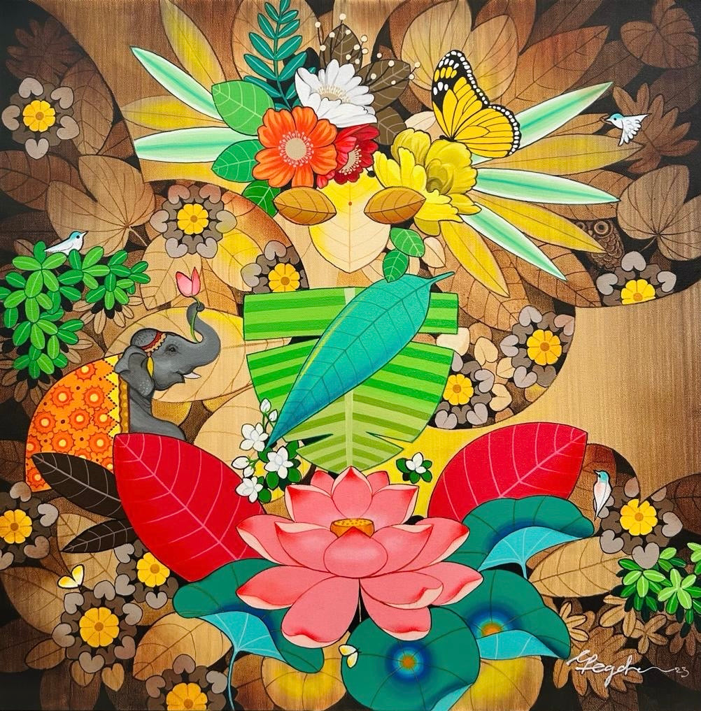 Lakshmi - Wealth in Nature Series by Ganapati Hegde | Acrylic on Canvas painting - Home decor
