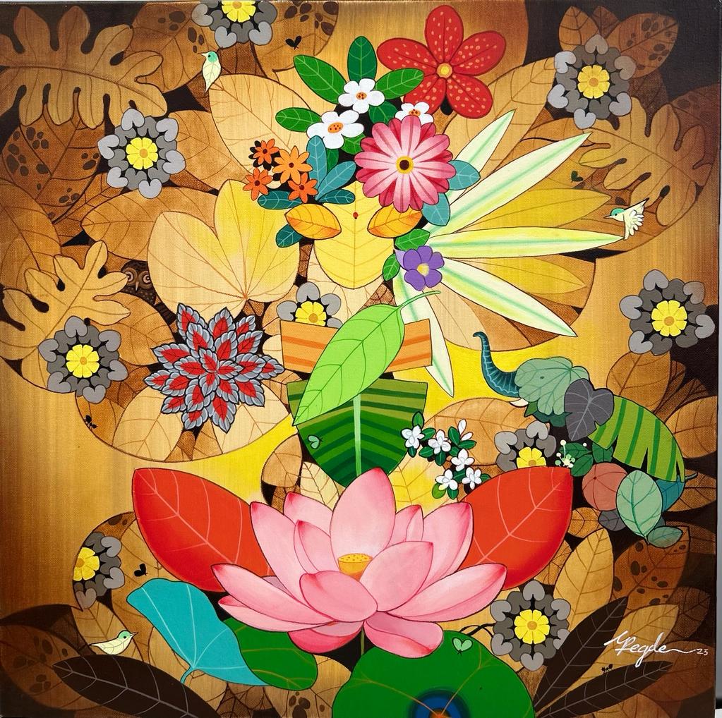 Lakshmi - Wealth in Nature Series by Ganapati Hegde | Acrylic on Canvas painting - Home decor