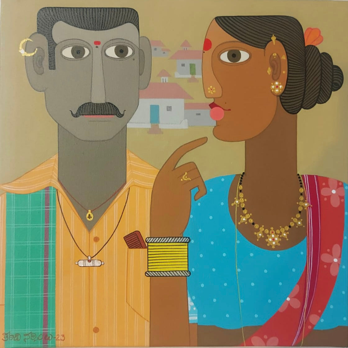 Telangana Couple by Kandi Narsimlu | Acrylic painting - Home decor