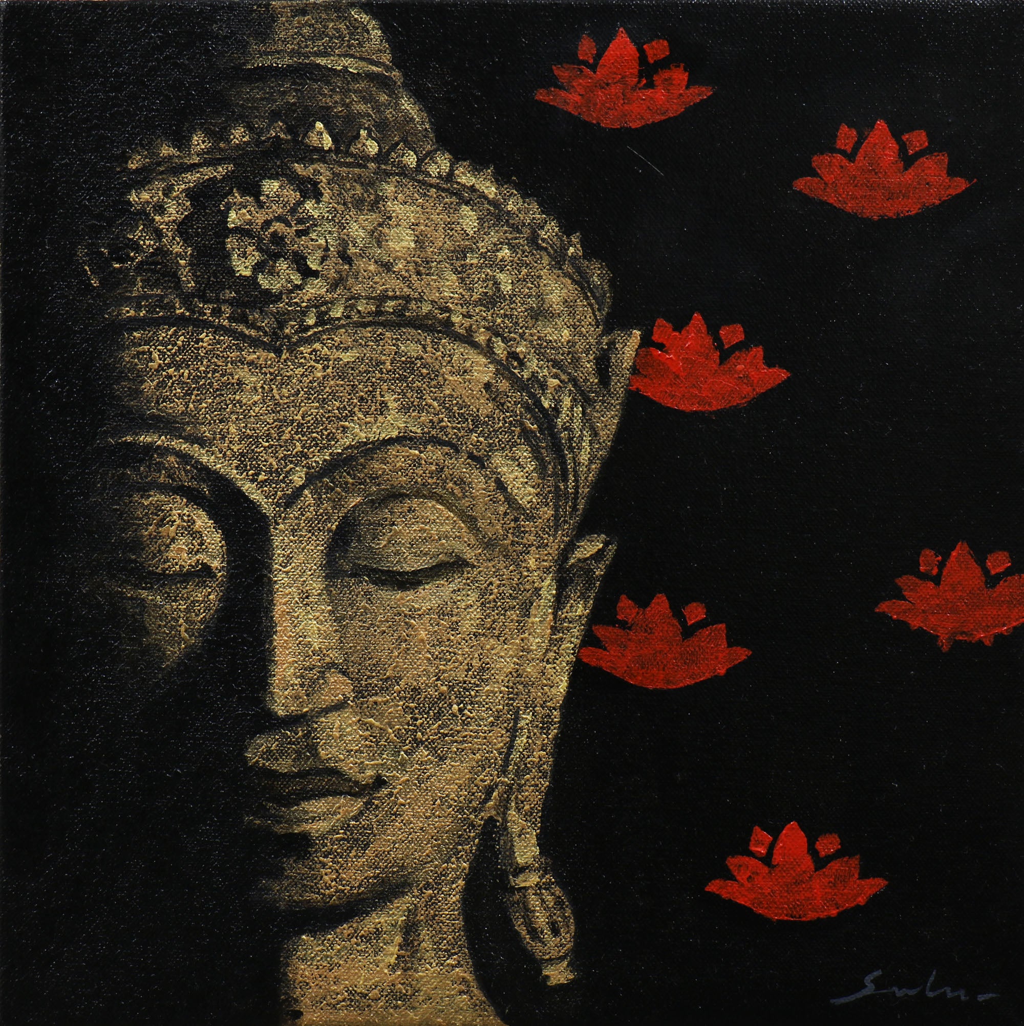 Buddha 3 - Acrylic on Canvas by Sulakshana Dharmadhikari | Acrylic Wall Painting
