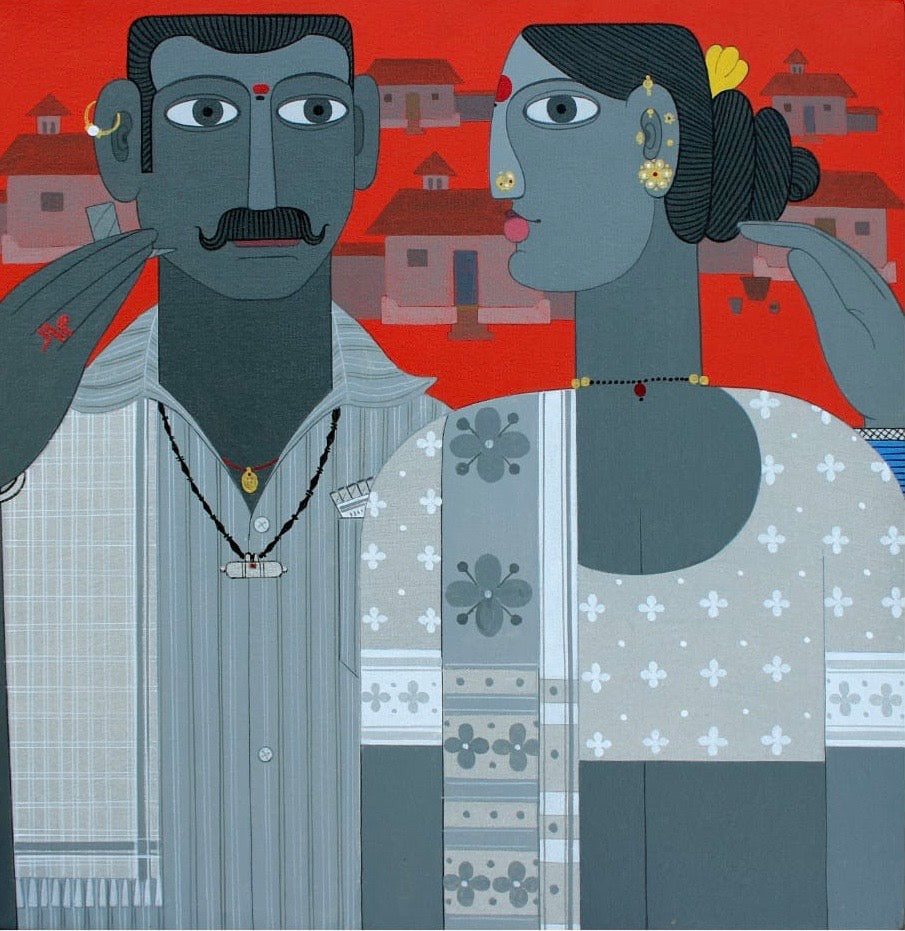 TELANGANA COUPLE by Kandi Narsimlu | Acrylic on Canvas artwork - home decor