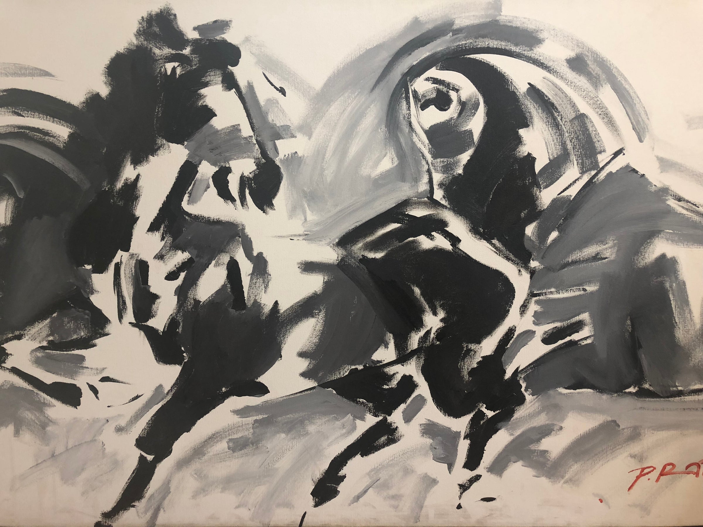 BLACK, WHITE AND GREY HORSES by P.R Rathod | Acrylic artwork on Canvas - Luxury Home Decor