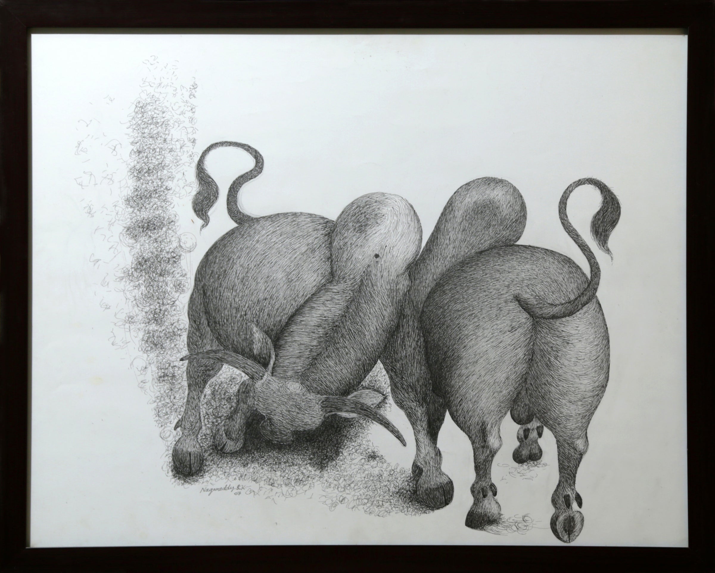Bull fighting 3 - A pencil sketch by Naga Reddy | Wall Art - Painting