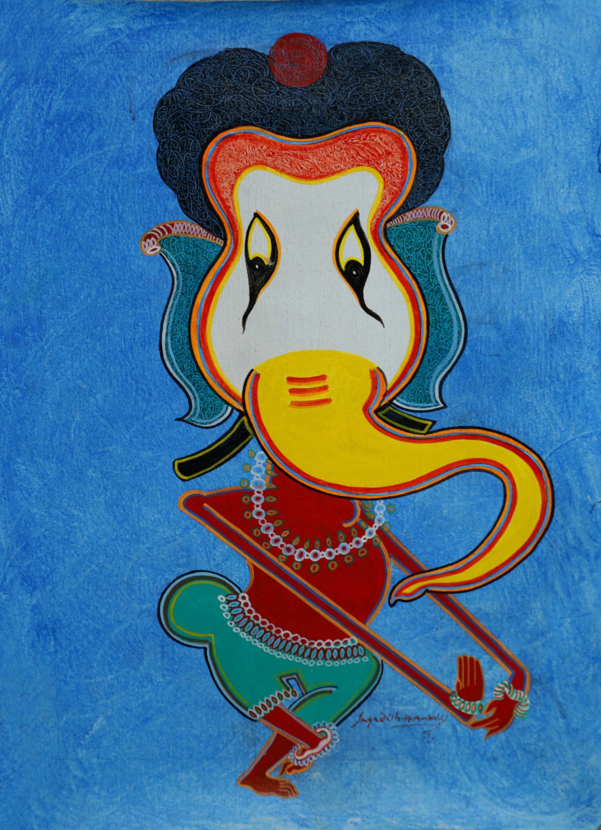 DANCING GANESHA - FOLK ART by Jagadish Ambalgi | Acrylic painting - Indian folk painting