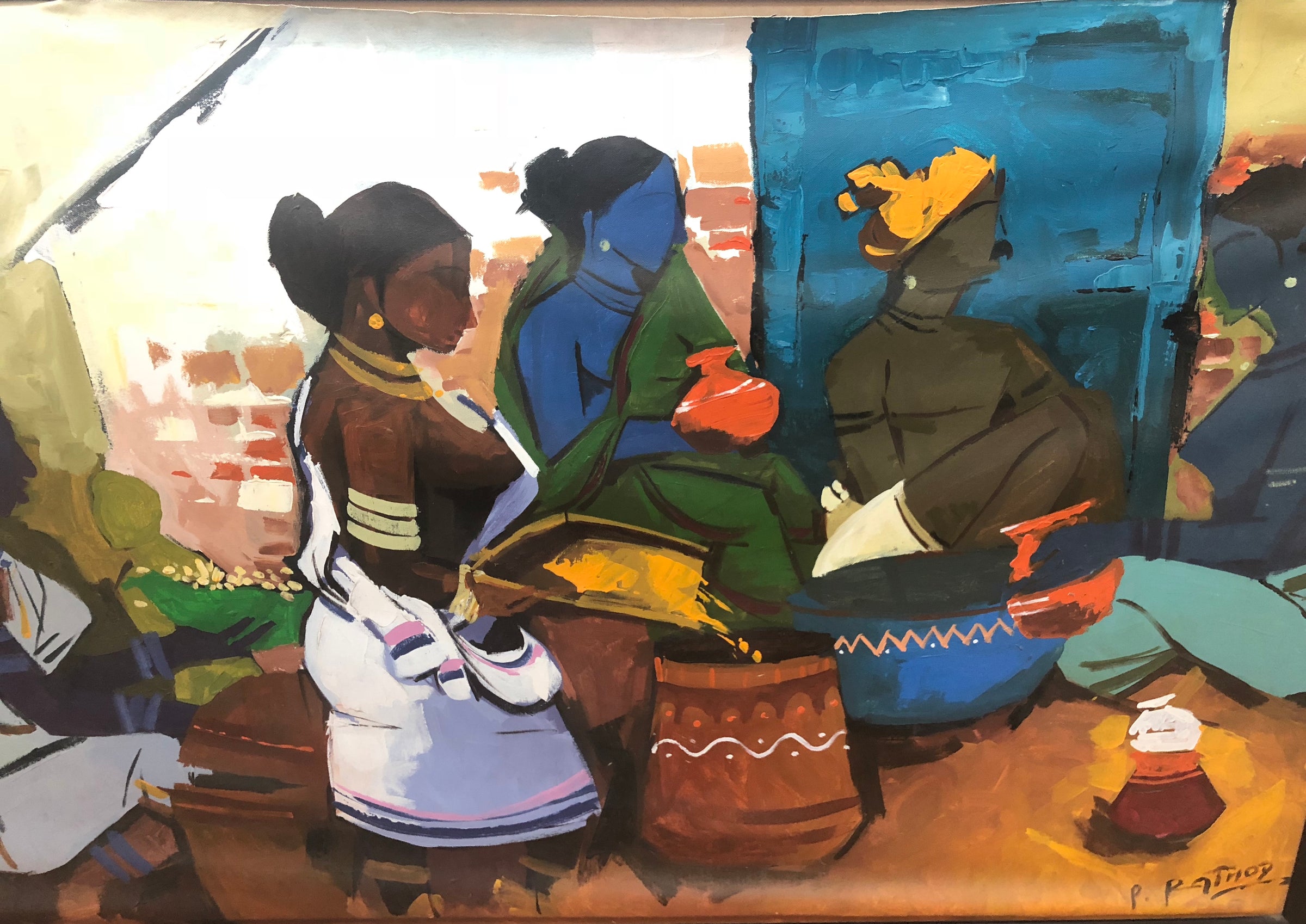 PREPARING FOR A FEAST by P.R Rathod | Acrylic on Canvas - Luxury Home Decor