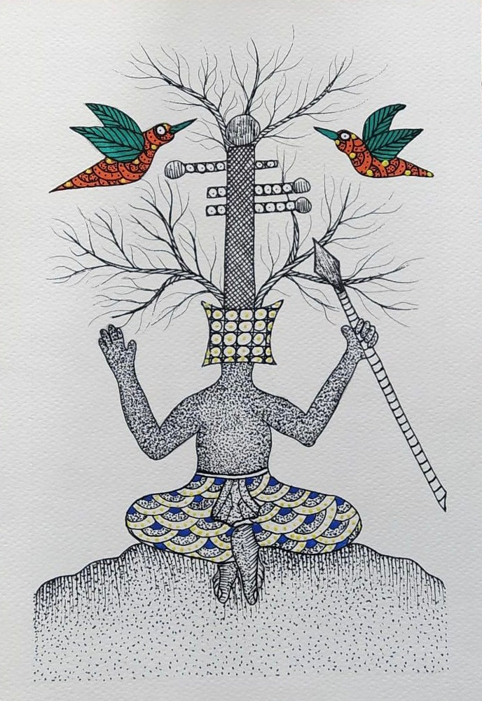 THE YOGI by Om Prakash Dhurwey  | wall decor - Acrylic art on Paper