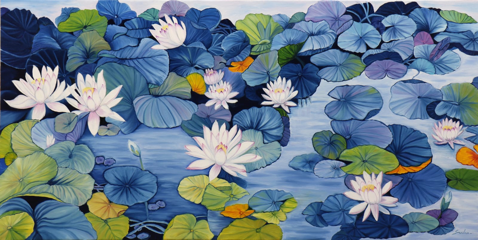 LILY POND by Sulakshana Dharmadhikari | Luxury Home Decor oil painting