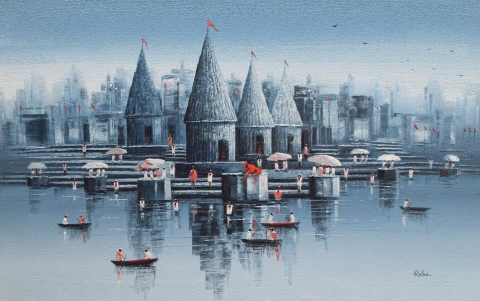 Varanasi by Reba Mandal | A Contemporary canvas art - Oil painting