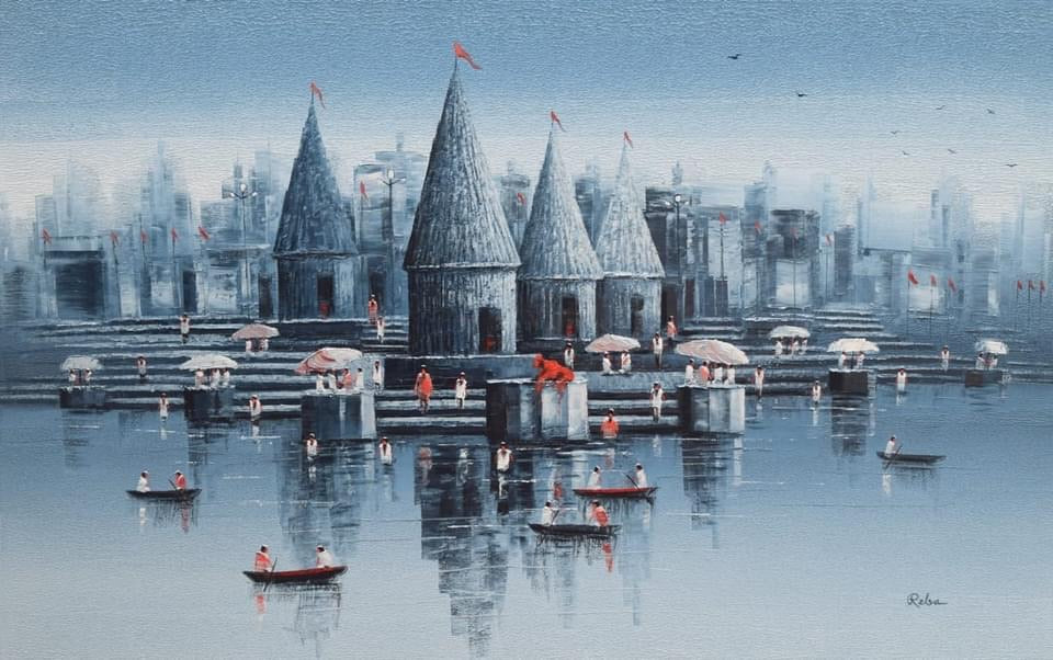 Varanasi by Reba Mandal | A Contemporary canvas art - Oil painting