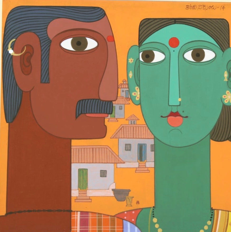 COMMON INDIAN MAN AND WOMAN by Kandi Narsimlu | Acrylic painting - Home decor