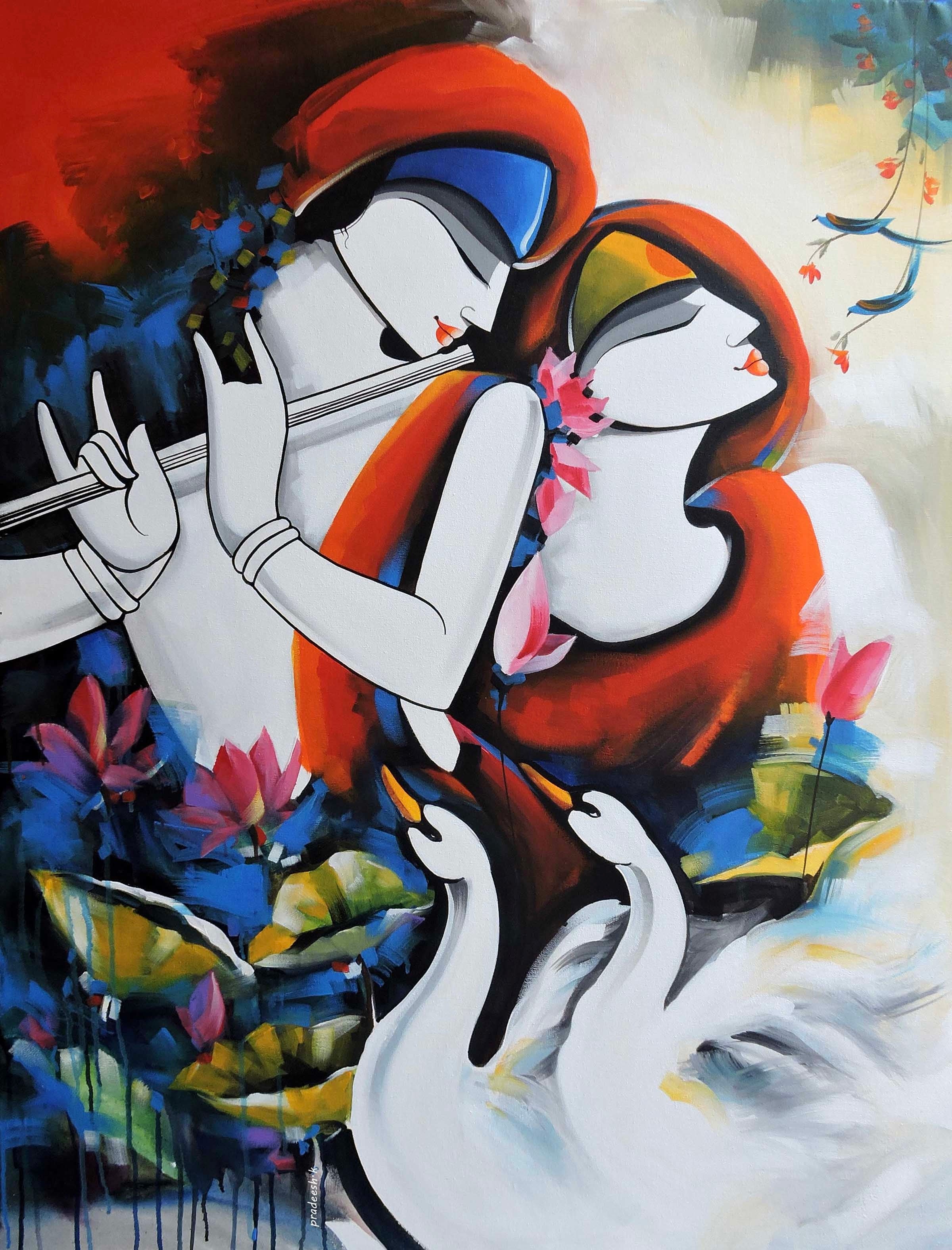 RADHA KRISHNA! by Pradeesh Raman | Acrylic Art on Canvas