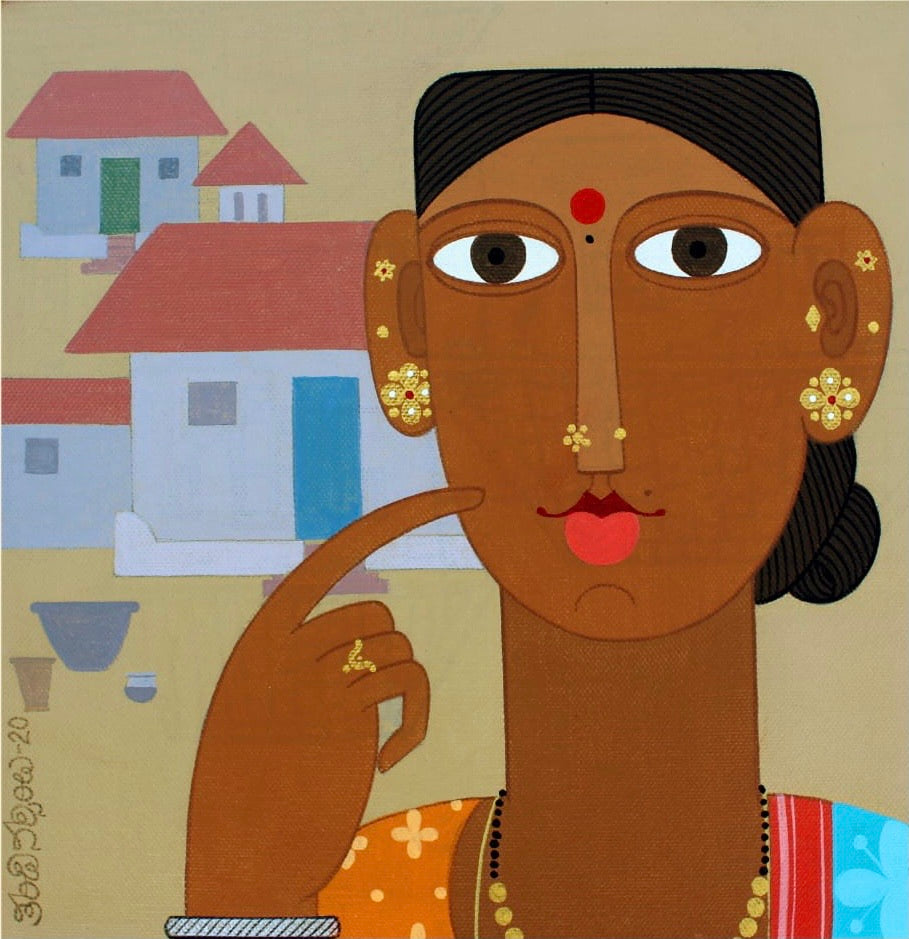 TELENGANA WOMAN by Kandi Narsimlu | Acrylic on Canvas - Indian artwork