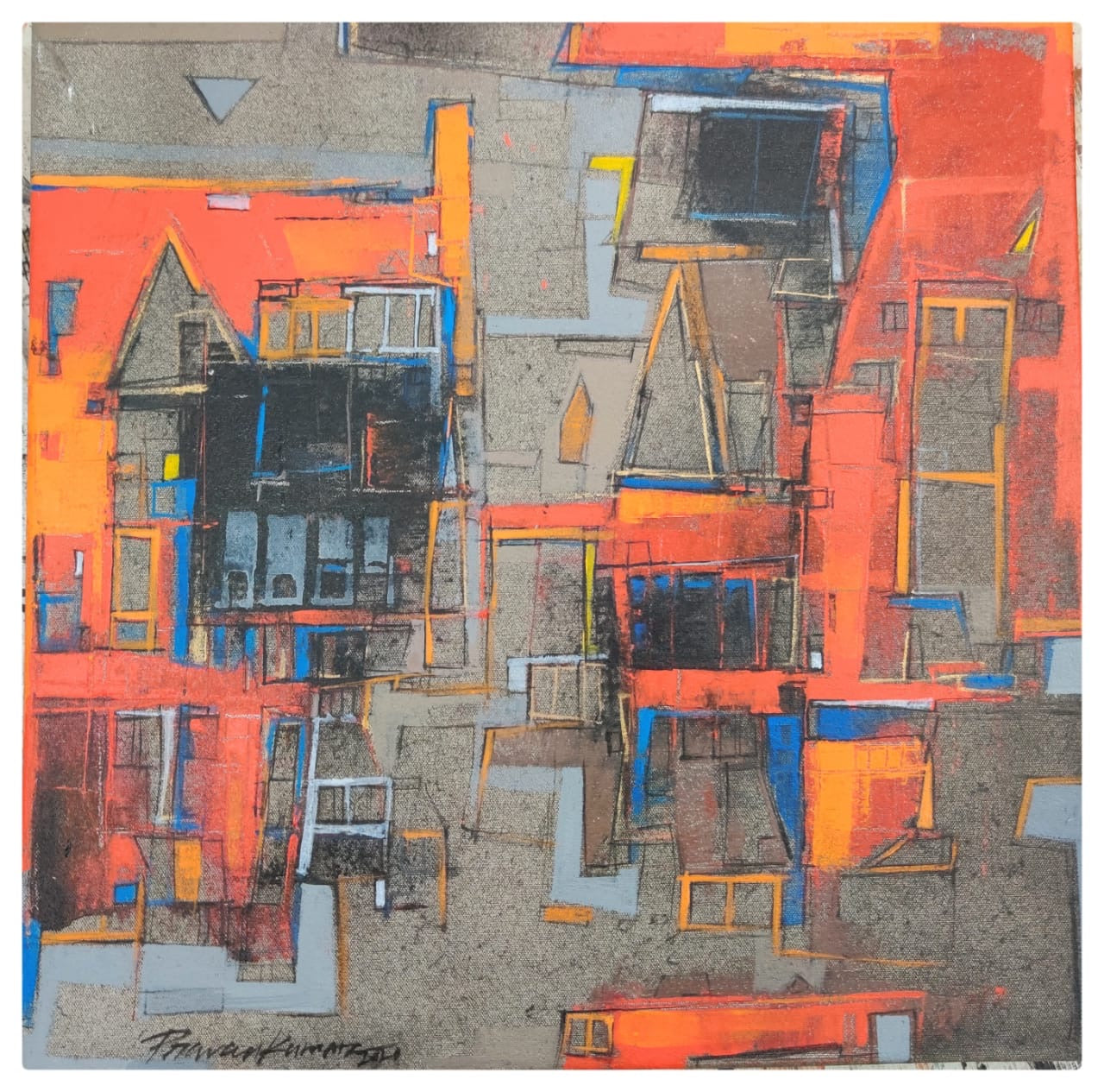 CITYSCAPE 05 by Praveen Kumar | Acrylic artwork on canvas