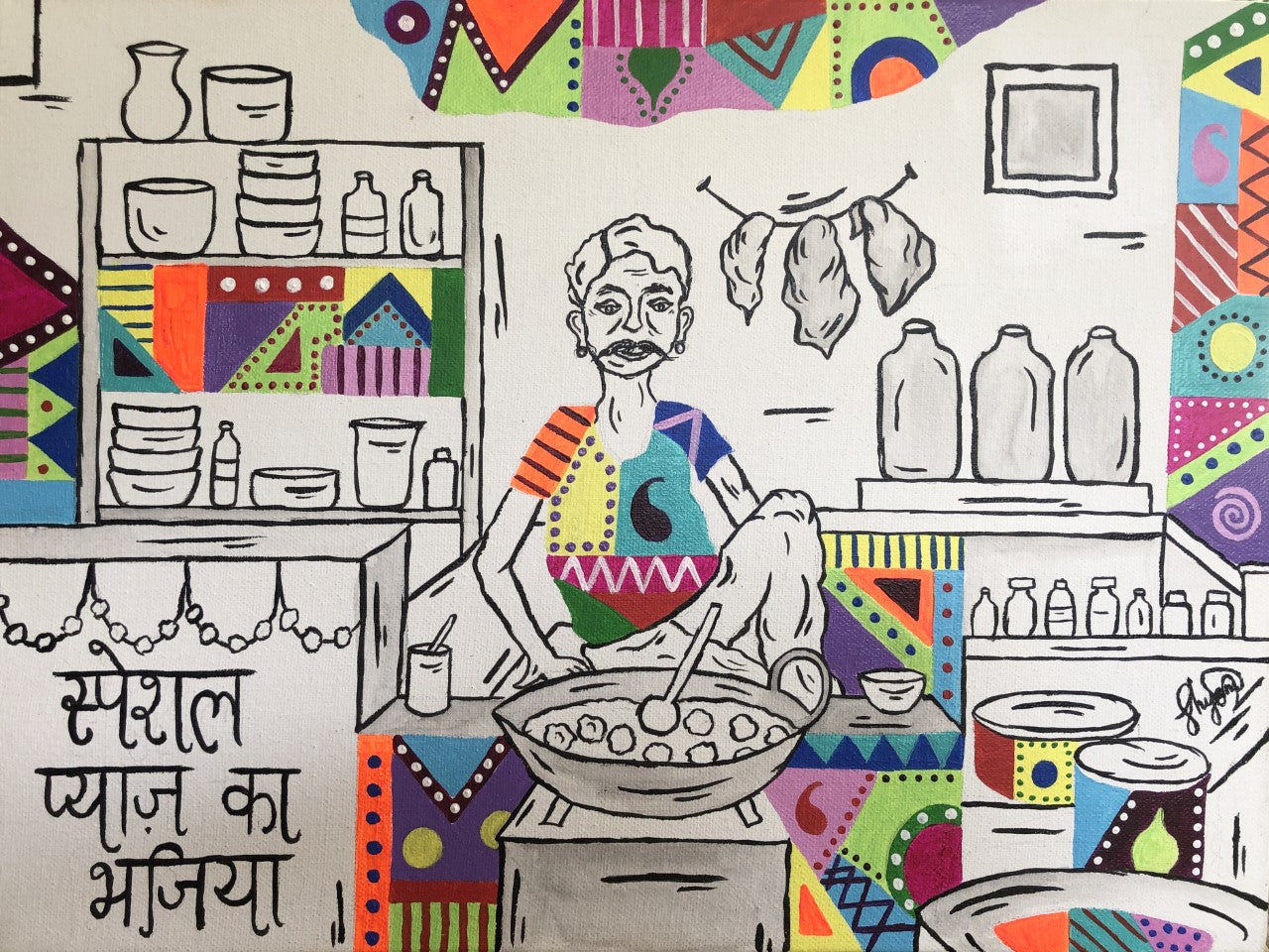 RABARI BHAJIAWALA by Shyamolie Madhavji | Acrylic painting on Canvas