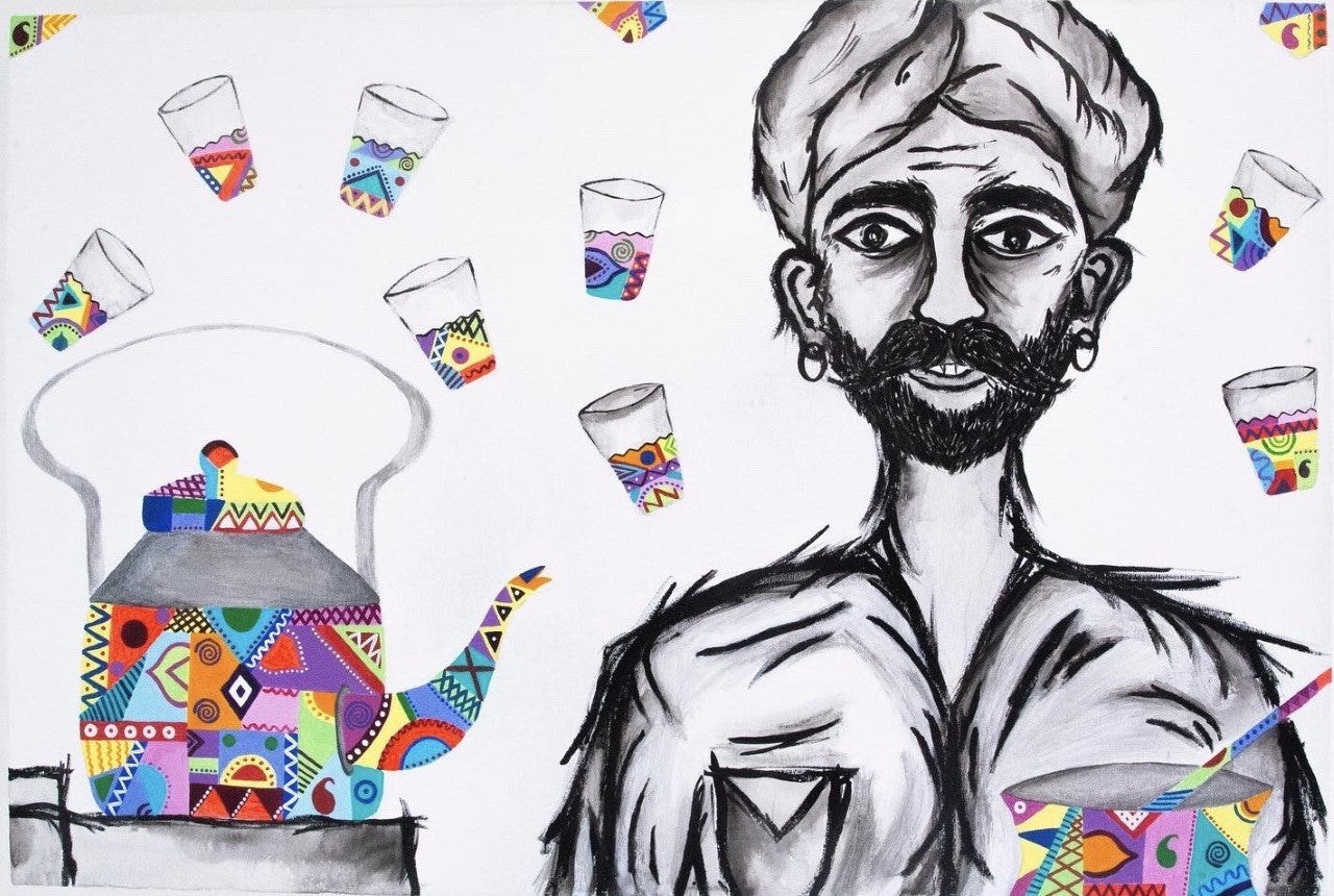 RABARI CHAIWALA by Shyamolie Madhavji | wall decor Acrylic art on Canvas