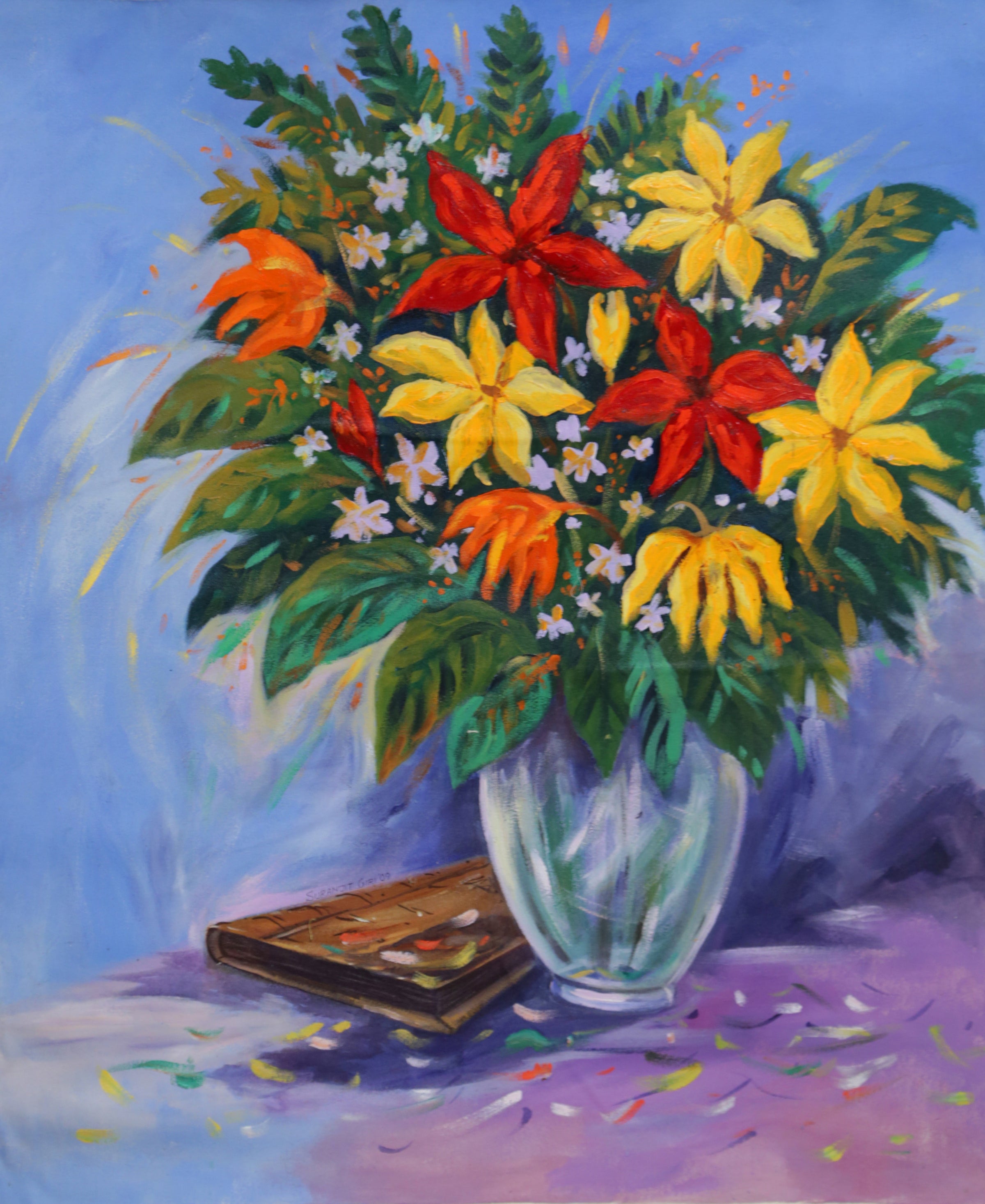 FLOWERS by Suranjit Giri | Oil painting - Canvas artwork